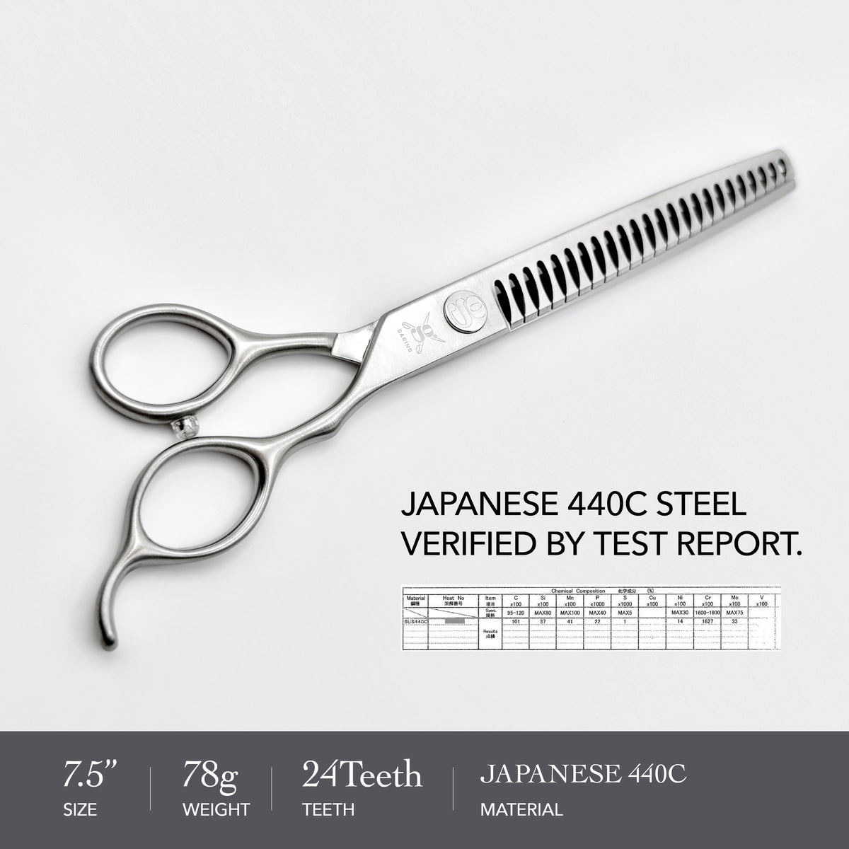 GARING 7.5” 24-Tooth Straight Chunker Pet Grooming Shears