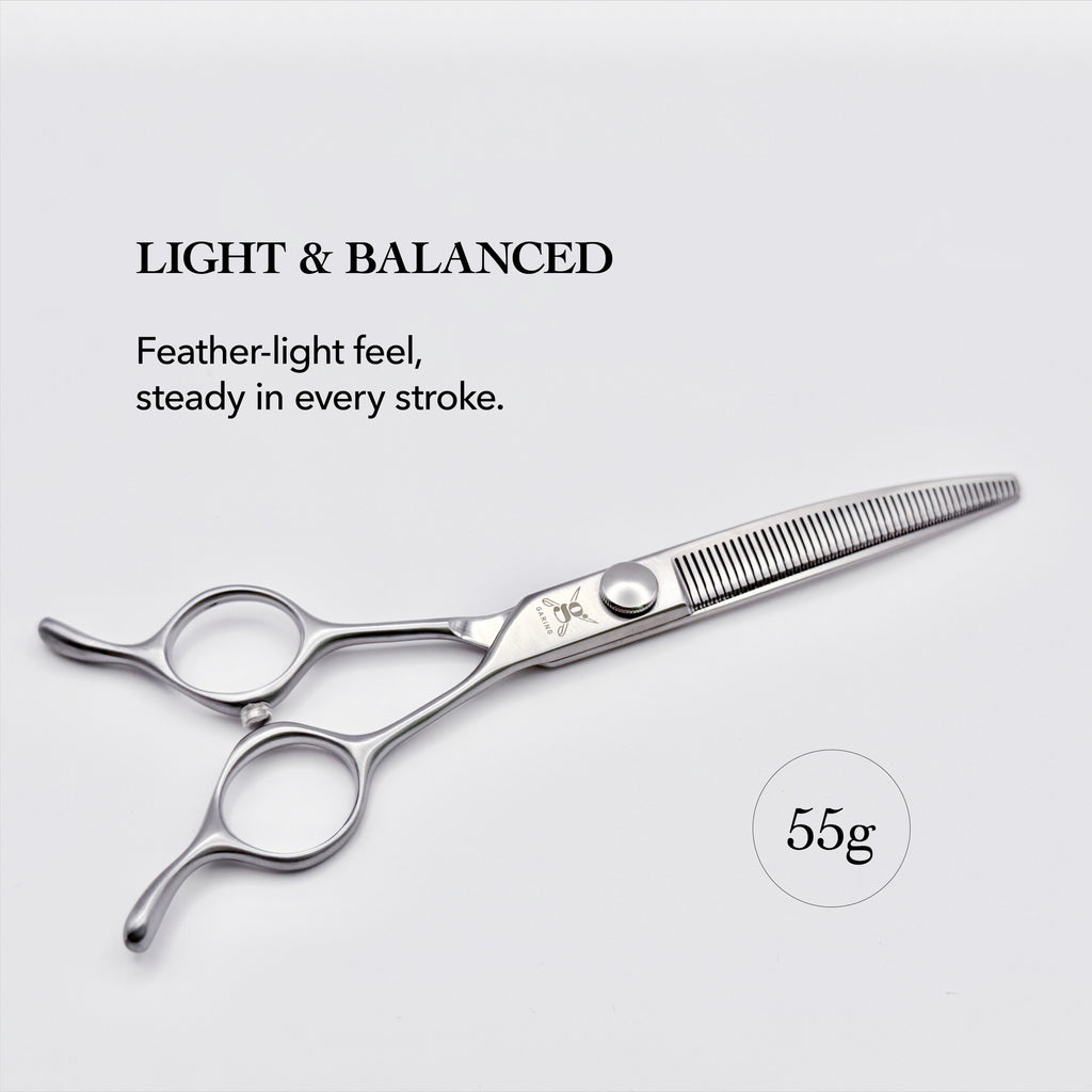 GARING 6.5” 44-Tooth Pointed-Tip Curved Thinning Pet Grooming Shears 15°