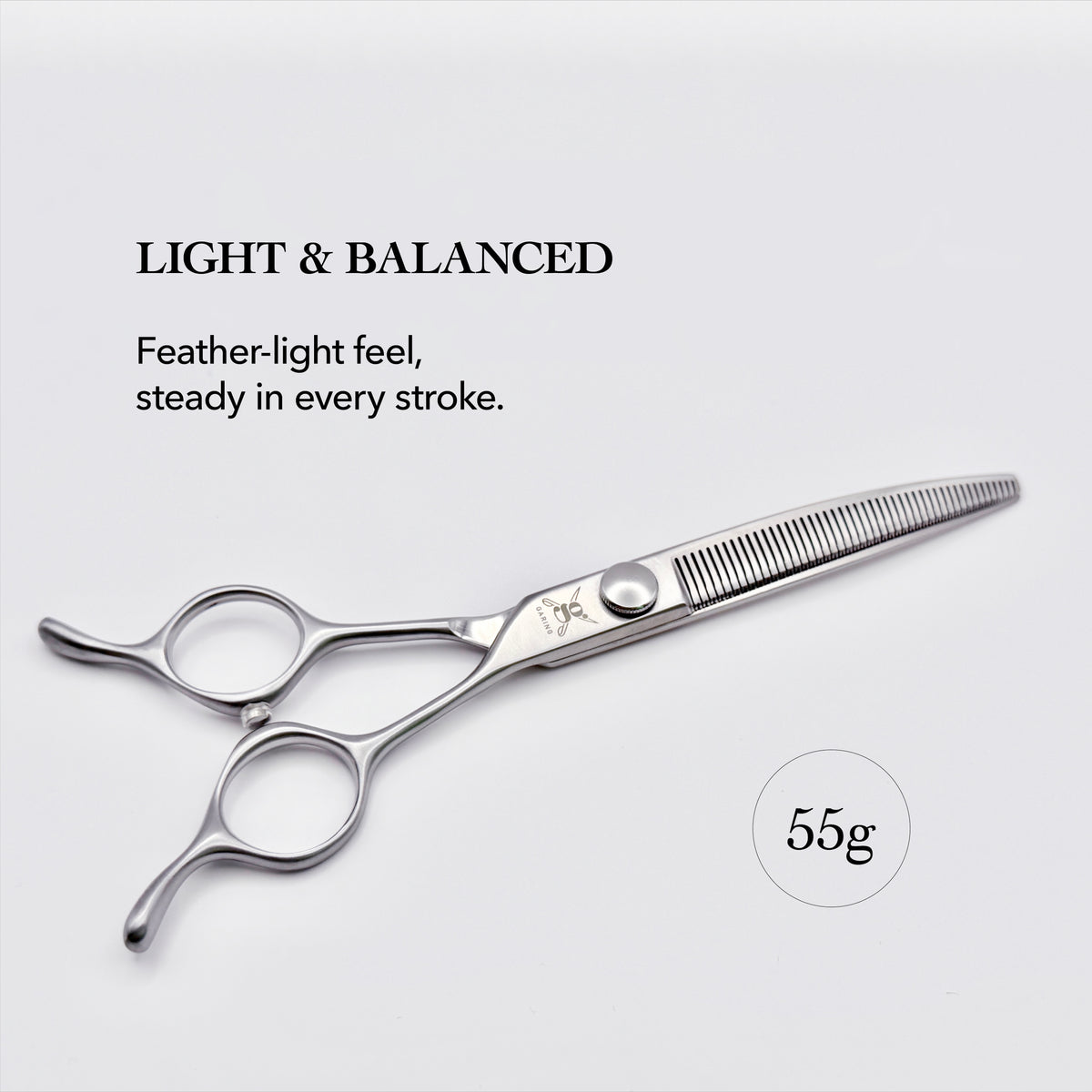 GARING 6.5” 44-Tooth Pointed-Tip Curved Thinning Pet Grooming Shears 15°