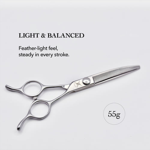 GARING 6.5” 44-Tooth Pointed-Tip Curved Thinning Pet Grooming Shears 15°