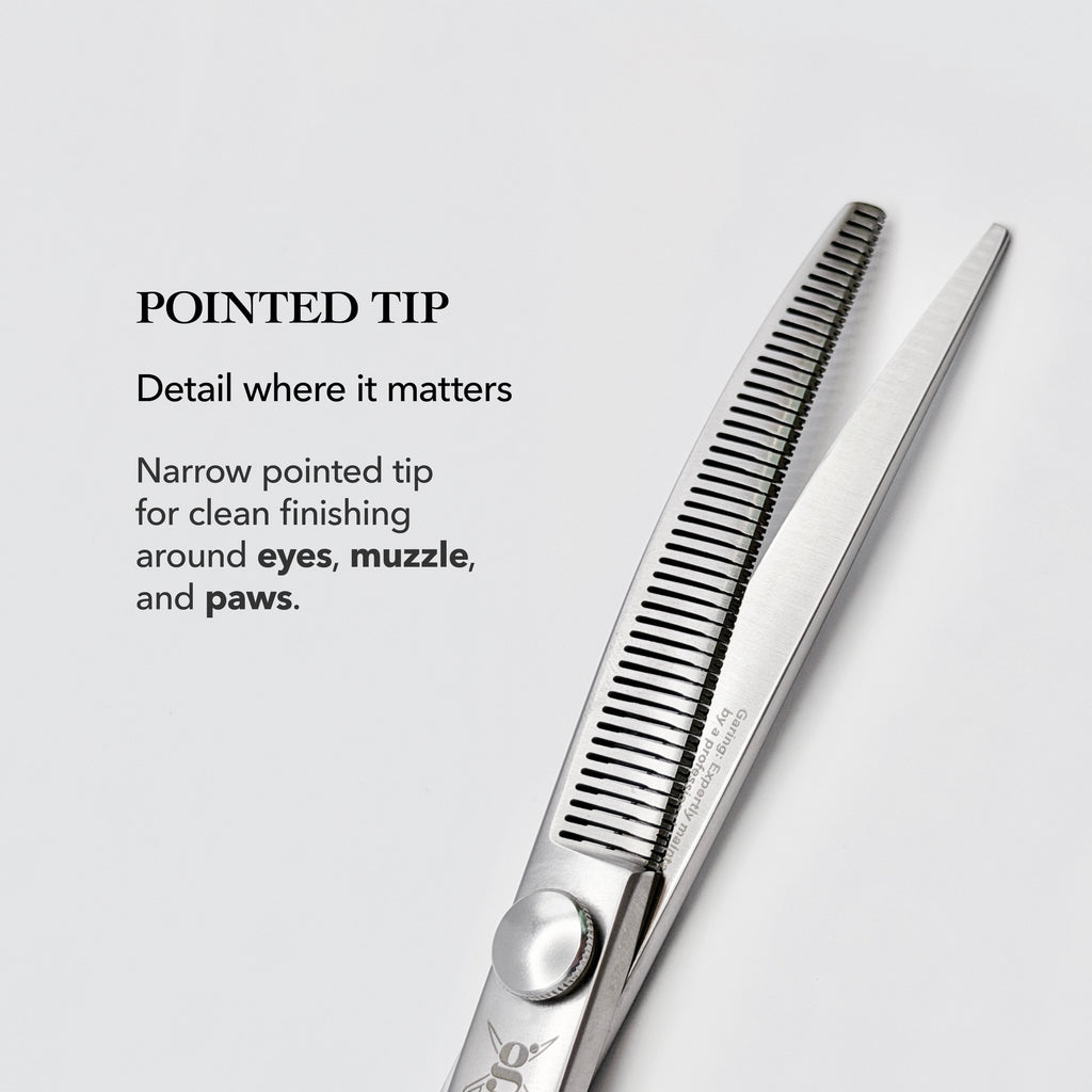 GARING 6.5” 44-Tooth Pointed-Tip Curved Thinning Pet Grooming Shears 15°