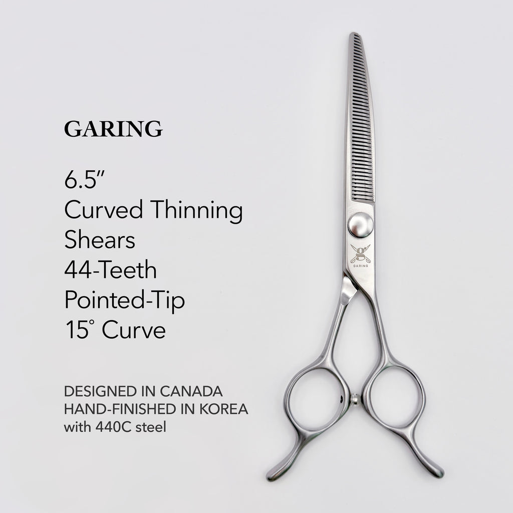 GARING 6.5” 44-Tooth Pointed-Tip Curved Thinning Pet Grooming Shears 15°